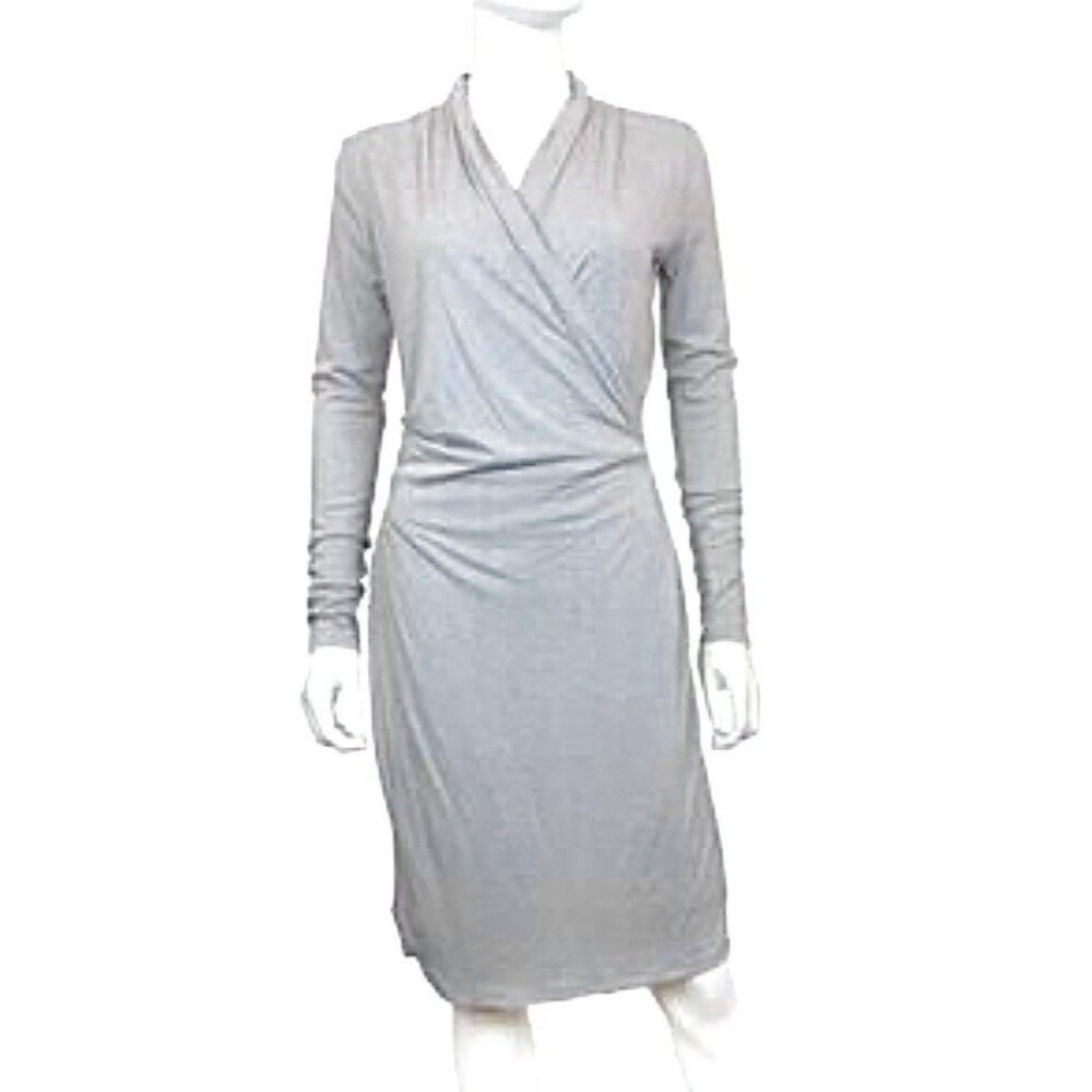 Ann Taylor Gray Faux Wrap Jersey Knit Stretch Pullon Dress Women’s Sz 12 Comfort